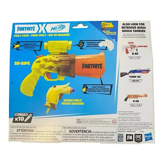 Nerf Fortnite 2 Blasters Peely Pack Includes SR-Ripe Micro Peely 10 Darts Hasbro - Picture 2 of 3